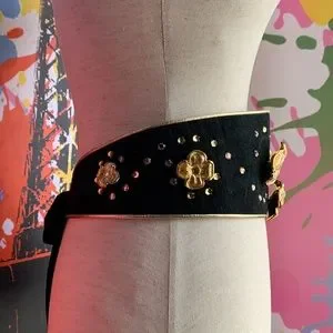 Vintage Deluxe Cinch Belt: Sash Belt with Gold Flowers and faux crystals. Dirndl Accessories | Vintage Deluxe Cinch Belt Sash Belt With Gold  main image 2